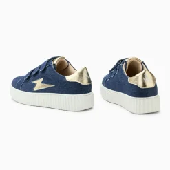 Baskets éclair Irène denim et or à scratchs