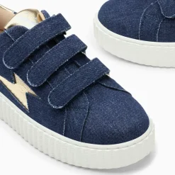 Baskets éclair Irène denim et or à scratchs