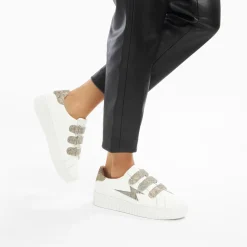 Baskets éclair Jane blanches en cuir à scratchs anthracite