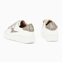 Baskets éclair Jane blanches en cuir à scratchs anthracite