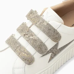 Baskets éclair Jane blanches en cuir à scratchs anthracite