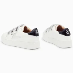 Baskets éclair Jane blanches en cuir à scratchs argent
