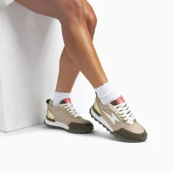 Baskets éclair Keira beige et vert kaki à semelle running