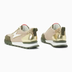 Baskets éclair Keira beige et vert kaki à semelle running