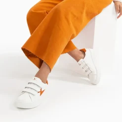Baskets éclair Kim blanc et orange à scratchs