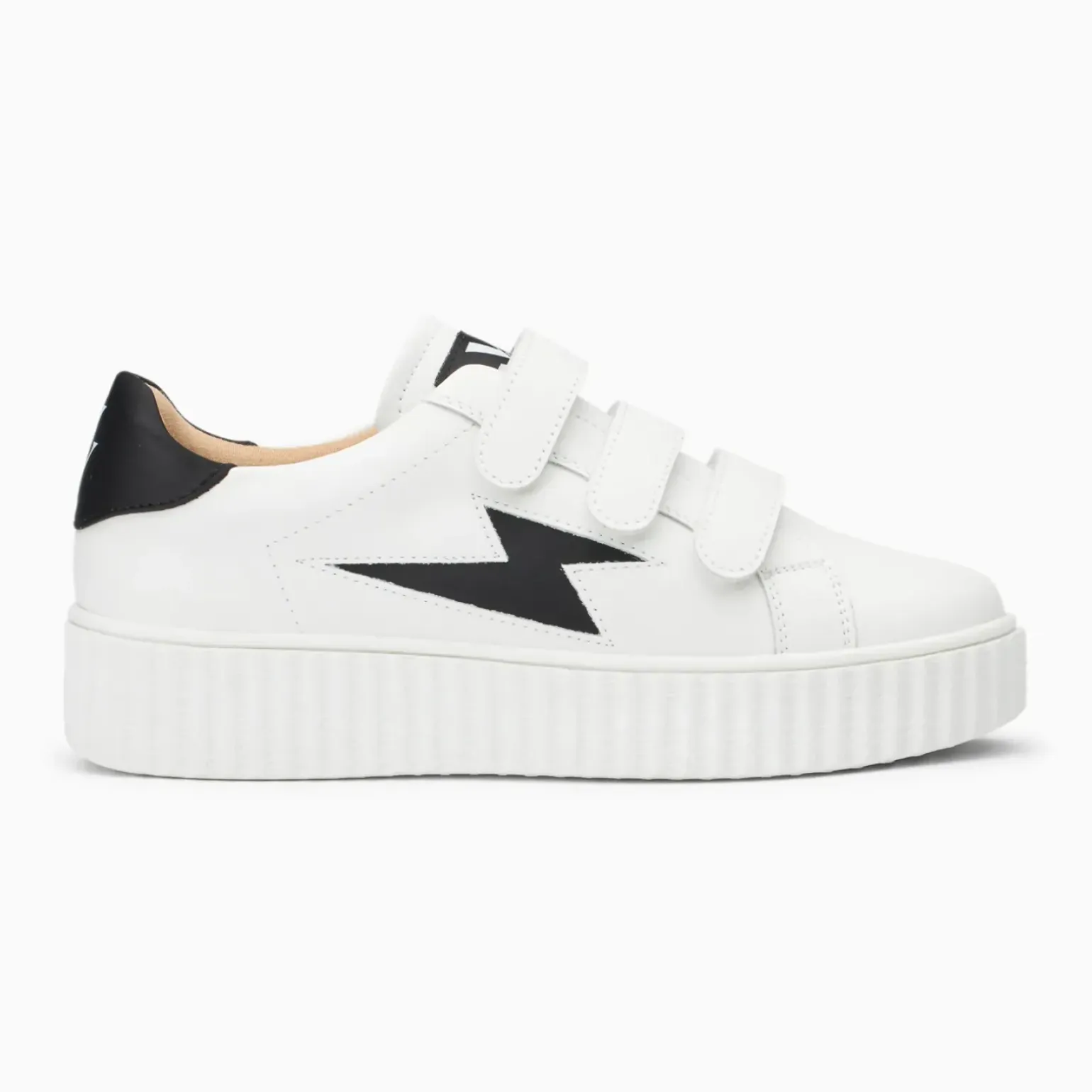 Baskets éclair Larissa blanc et noir satin à scratchs