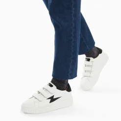 Baskets éclair Larissa blanc et noir satin à scratchs