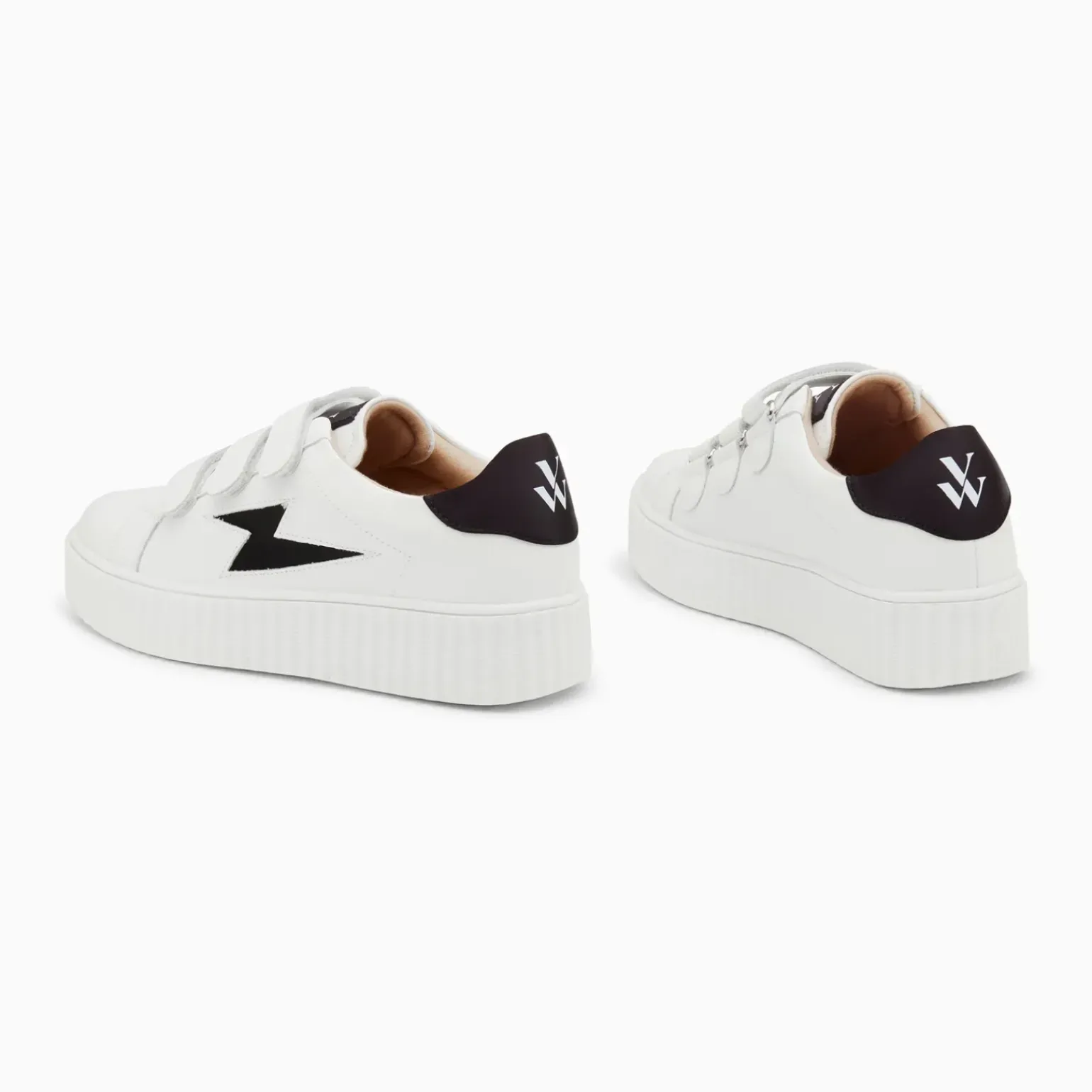 Baskets éclair Larissa blanc et noir satin à scratchs