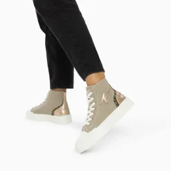 Baskets éclair Laure montantes kaki et champagne