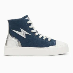 Baskets éclair Laure montantes denim et argent