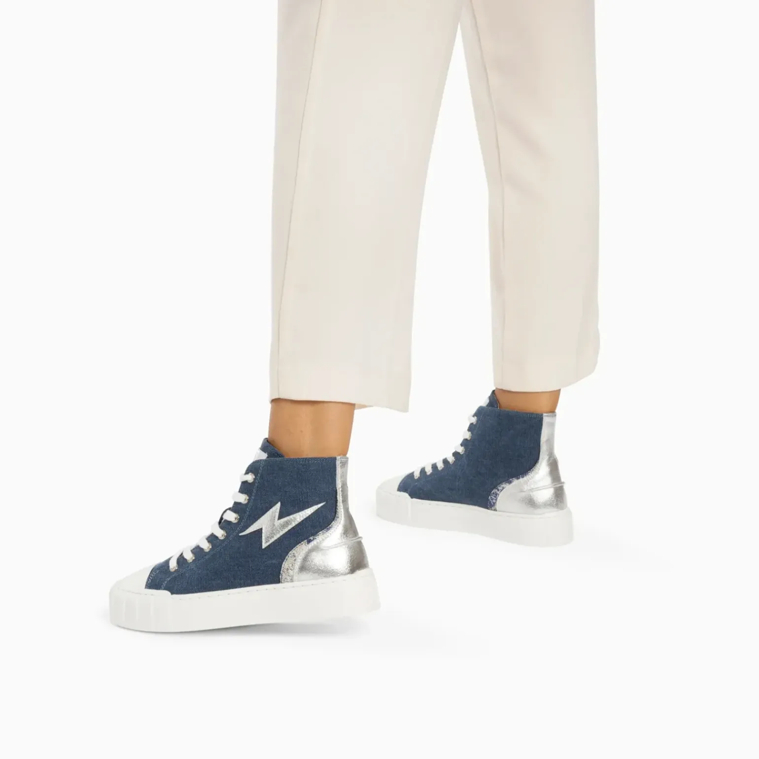 Baskets éclair Laure montantes denim et argent