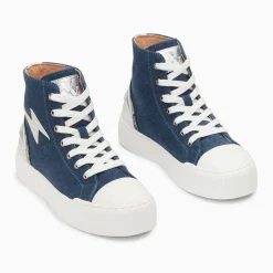 Baskets éclair Laure montantes denim et argent