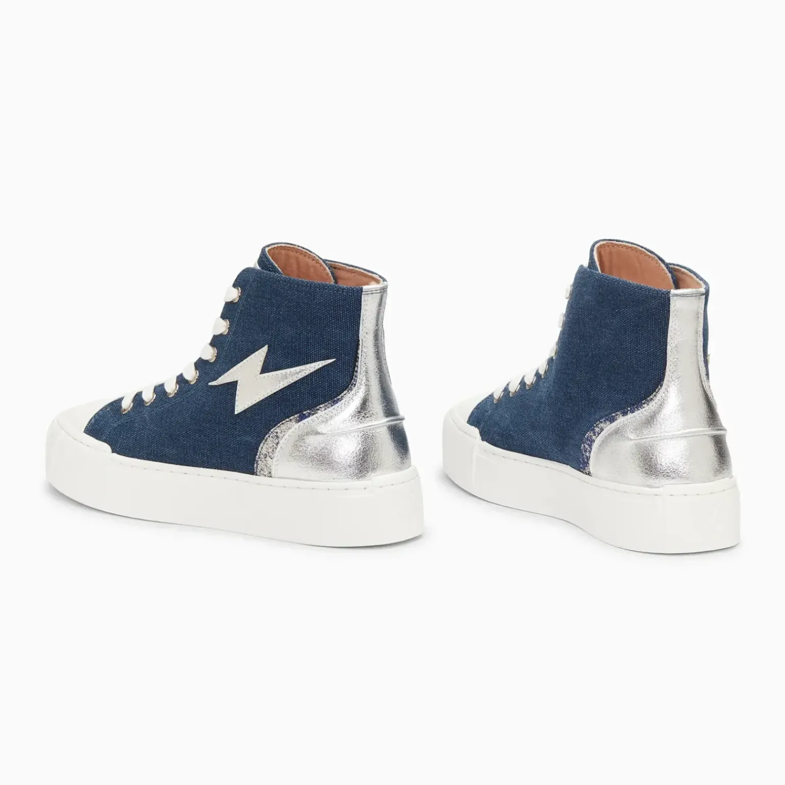 Baskets éclair Laure montantes denim et argent