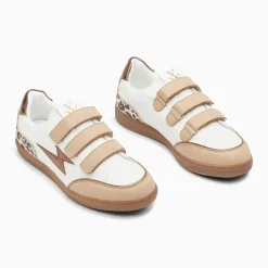 Baskets éclair Laurette blanc et beige à semelle rétro