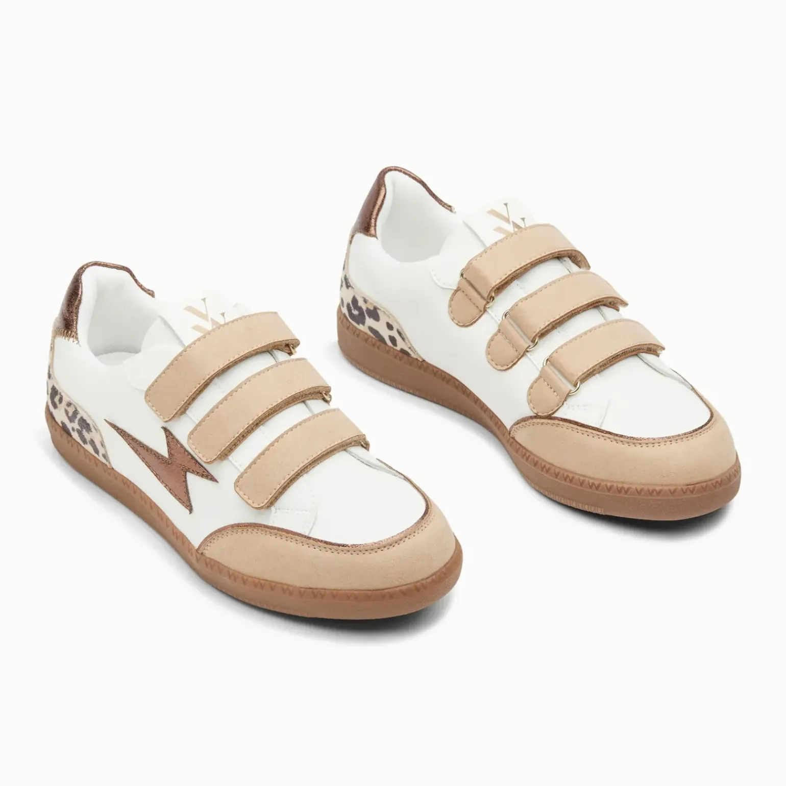 Baskets éclair Laurette blanc et beige à semelle rétro