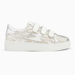 Baskets éclair Laurine beige et argent zébré à scratchs