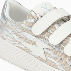 Baskets éclair Laurine beige et argent zébré à scratchs