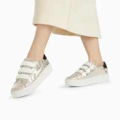 Baskets éclair Lindsey effet toile de jute beige et argent