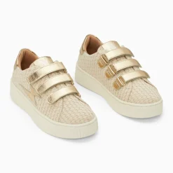 Baskets éclair Louise beige et or à scratchs