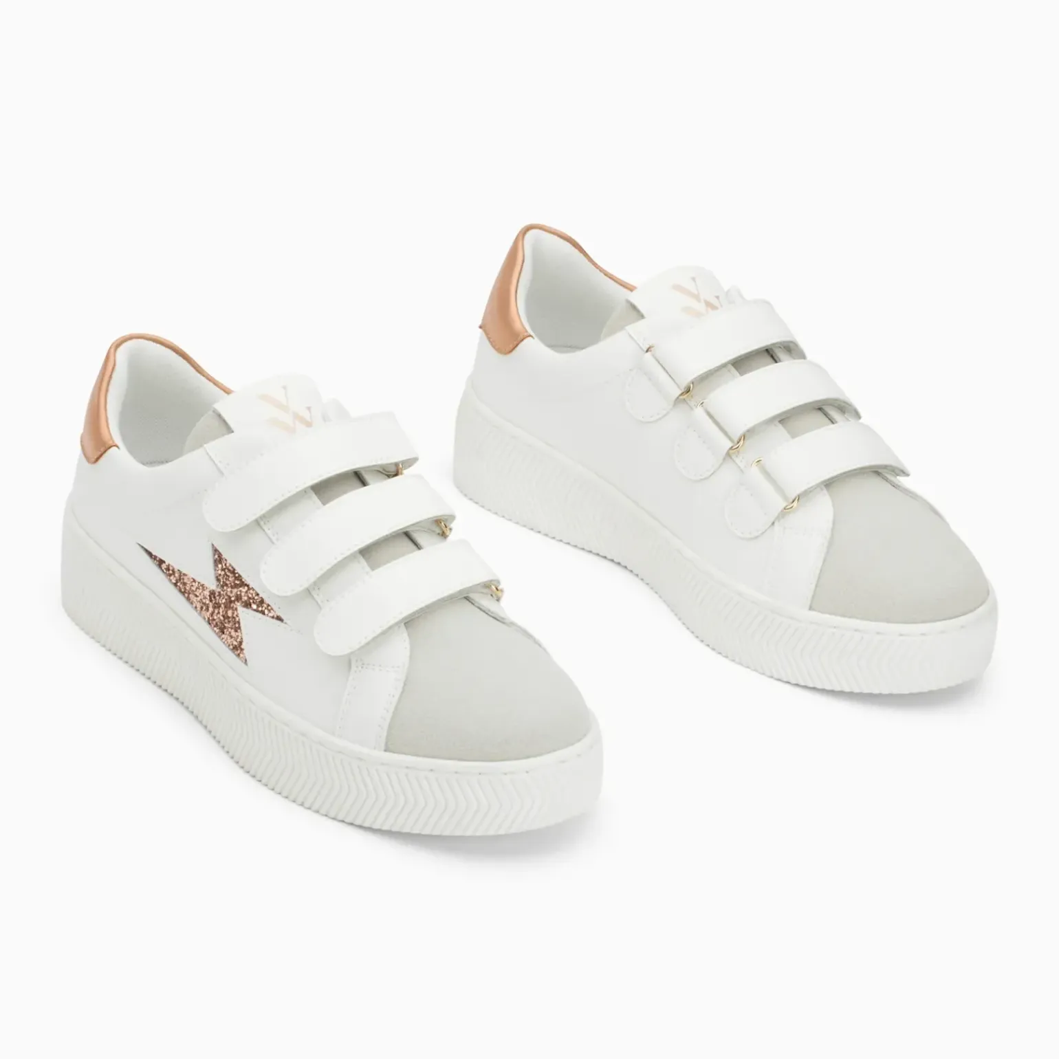 Baskets éclair Lucia blanc et rose gold à scratchs