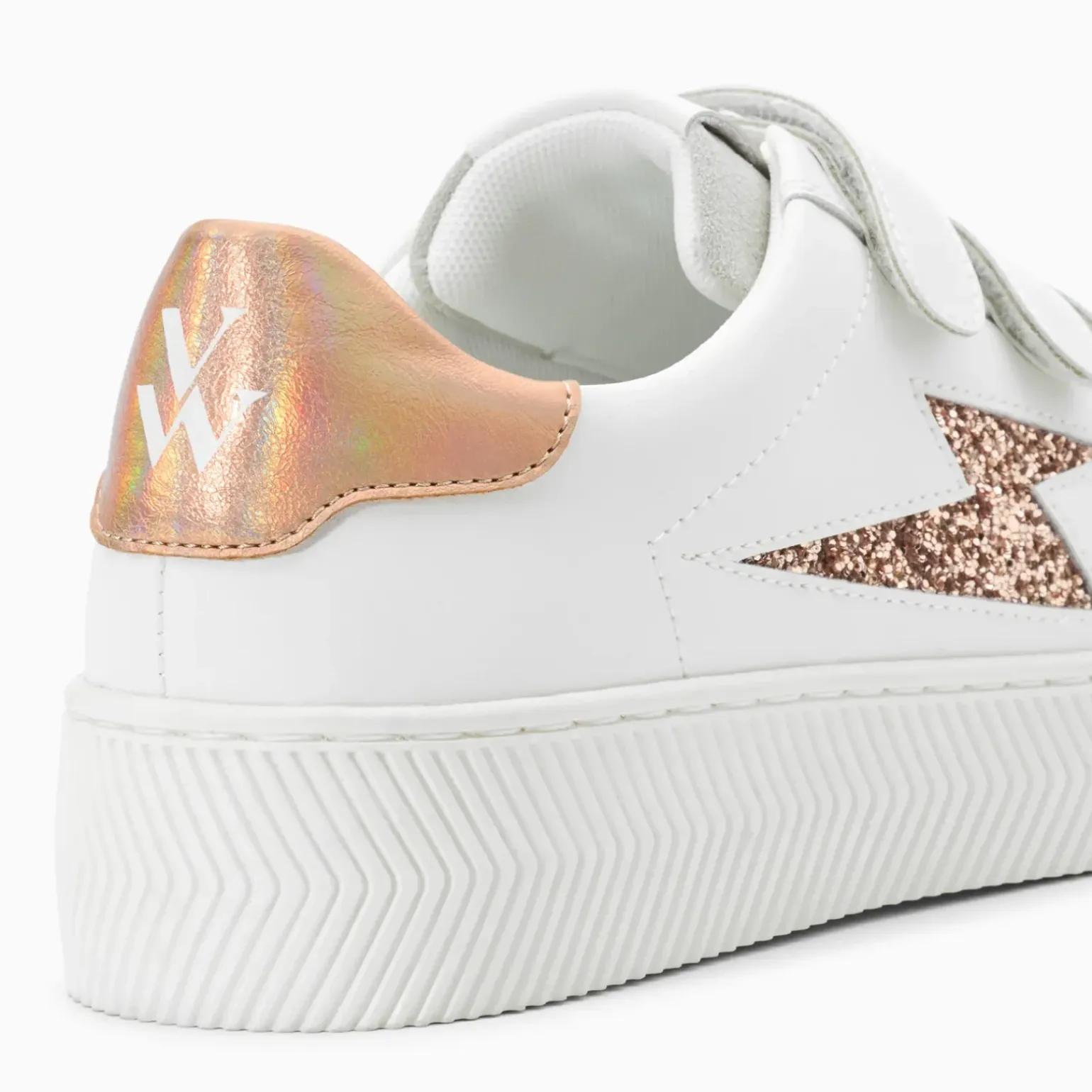 Baskets éclair Lucia blanc et rose gold à scratchs