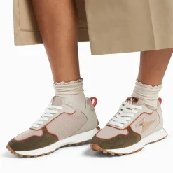 Baskets éclair Lunelle beige et vert kaki à semelle running