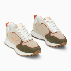 Baskets éclair Lunelle beige et vert kaki à semelle running