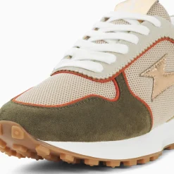Baskets éclair Lunelle beige et vert kaki à semelle running