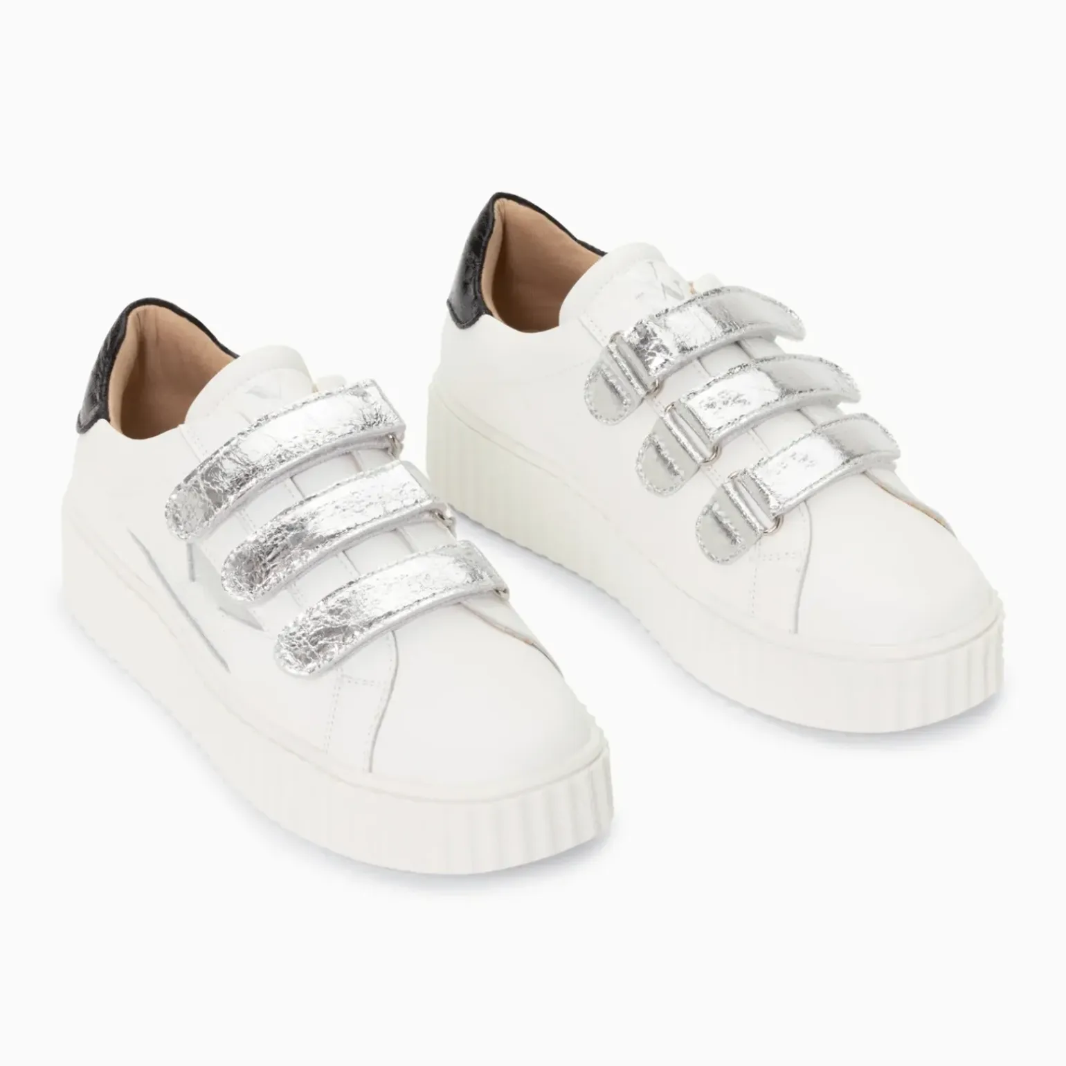 Baskets éclair Marilou blanc et argent à scratchs
