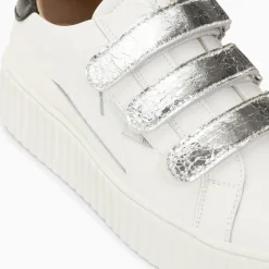 Baskets éclair Marilou blanc et argent à scratchs