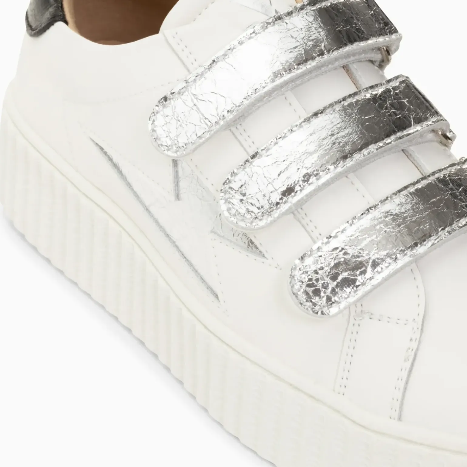 Baskets éclair Marilou blanc et argent à scratchs