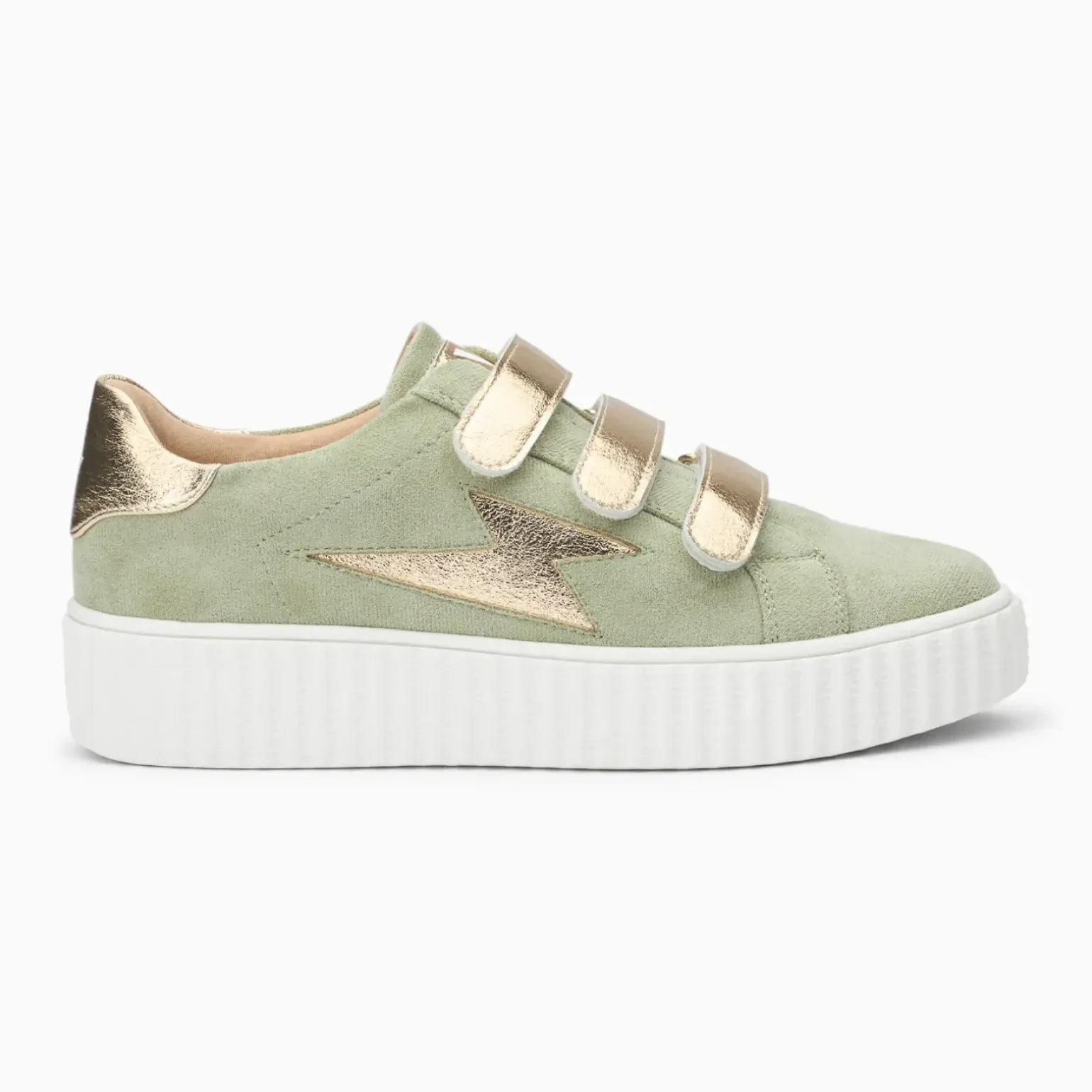Baskets éclair Marilou vert pâle à scratchs champagne