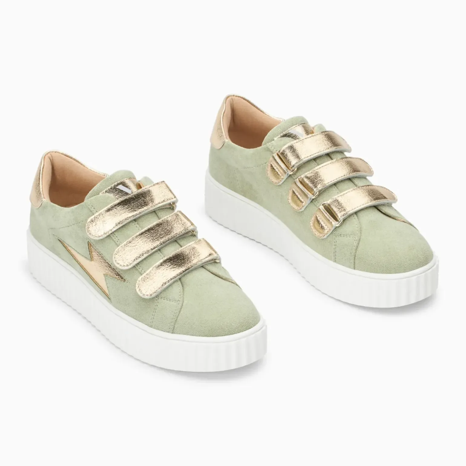 Baskets éclair Marilou vert pâle à scratchs champagne