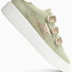 Baskets éclair Marilou vert pâle à scratchs champagne