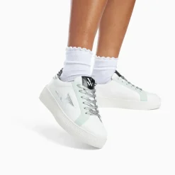 Baskets éclair Milie blanc et zèbre à lacets argent