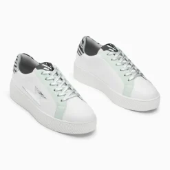 Baskets éclair Milie blanc et zèbre à lacets argent