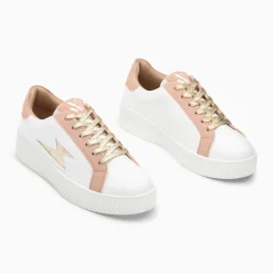 Baskets éclair Milie blanc et rose à lacets or