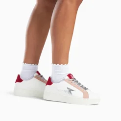 Baskets éclair Milie blanc et rouge à lacets argent