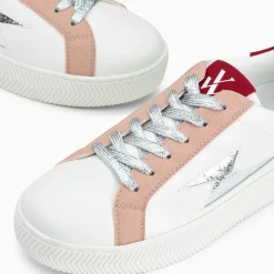 Baskets éclair Milie blanc et rouge à lacets argent