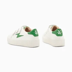 Baskets éclair Mini Elsa blanc et vert menthe croco à scratchs