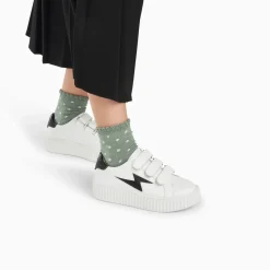 Baskets éclair Mini Elsa blanc et noir croco à scratchs