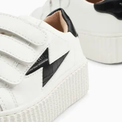 Baskets éclair Mini Elsa blanc et noir croco à scratchs