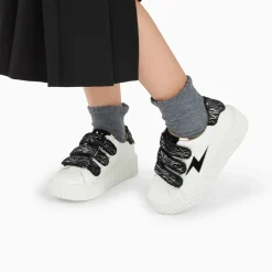 Baskets éclair Mini Ingrid blanc et noir zébré à scratchs