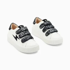 Baskets éclair Mini Ingrid blanc et noir zébré à scratchs