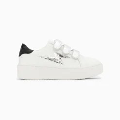 Baskets éclair Mini Marilou blanc et argent à scratchs