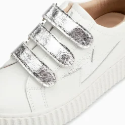 Baskets éclair Mini Marilou blanc et argent à scratchs