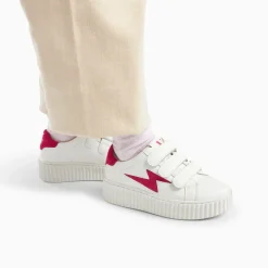 Baskets éclair Mini Vicky blanc et fuchsia à scratchs