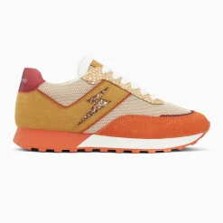 Baskets éclair Nicole beige et orange à semelle running