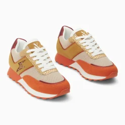 Baskets éclair Nicole beige et orange à semelle running
