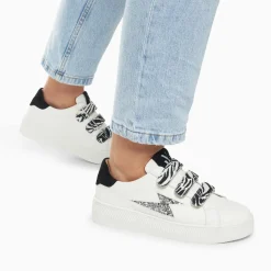 Baskets éclair Noura blanc et argent à scratchs zèbre